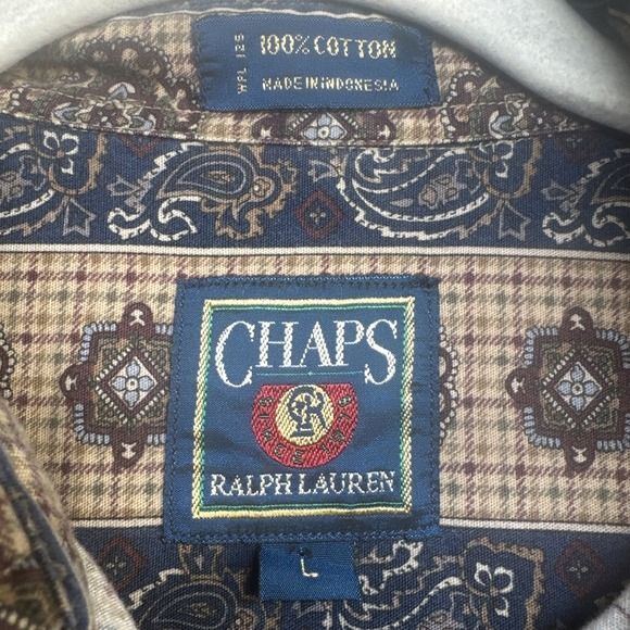 Chaps Ralph Lauren Paisley Shirt Button Down Men's Large Blue Vintage 90s - Picture 3 of 7